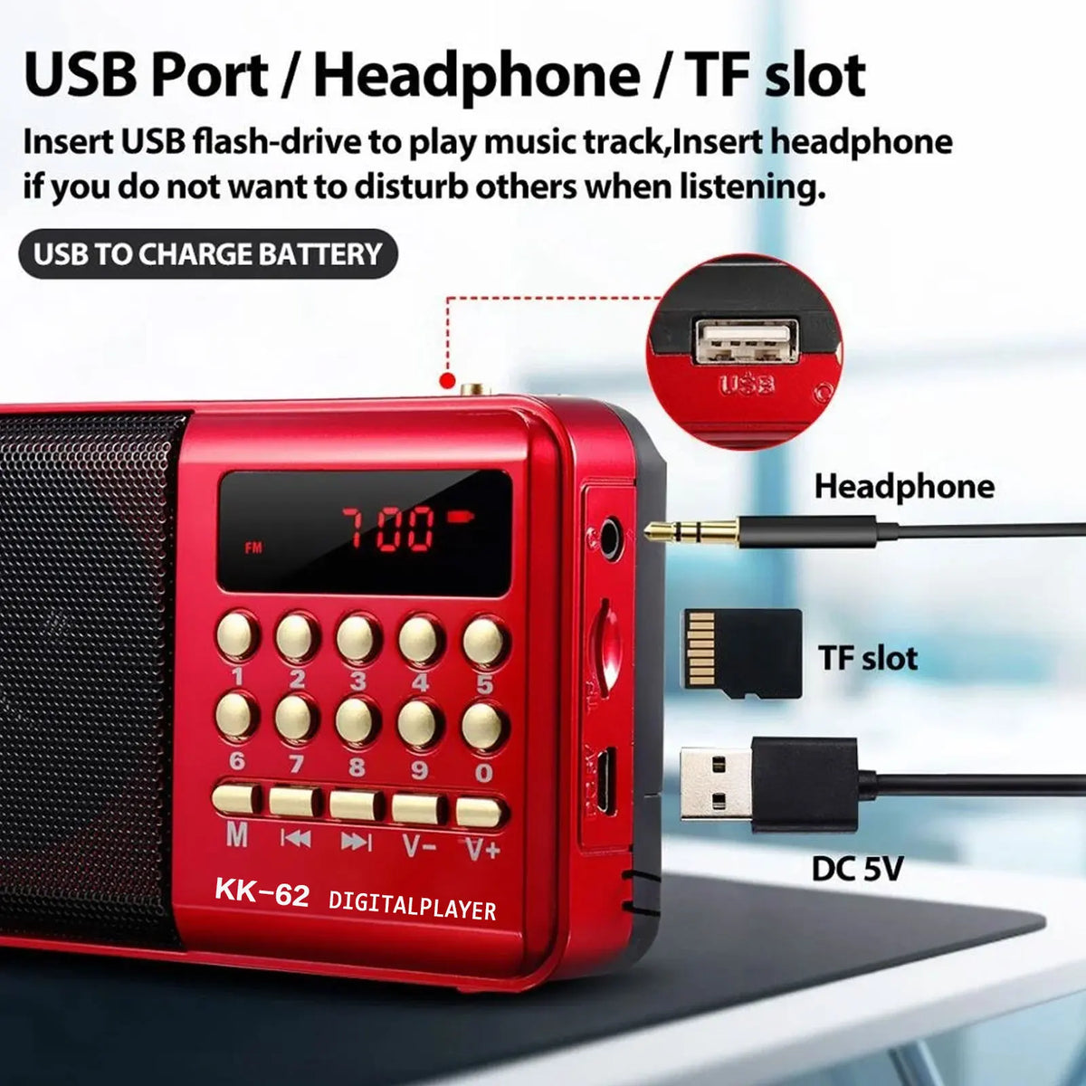 NNEOBA Mini Portable Rechargeable Digital FM Radio & MP3 Player