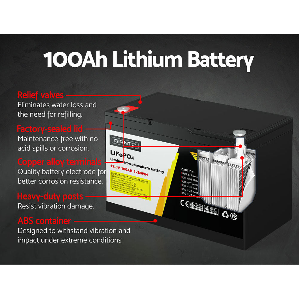 NNEDSZ 12V 100Ah Lithium Battery LiFePO4 Deep Cycle Box Solar Caravan Camping