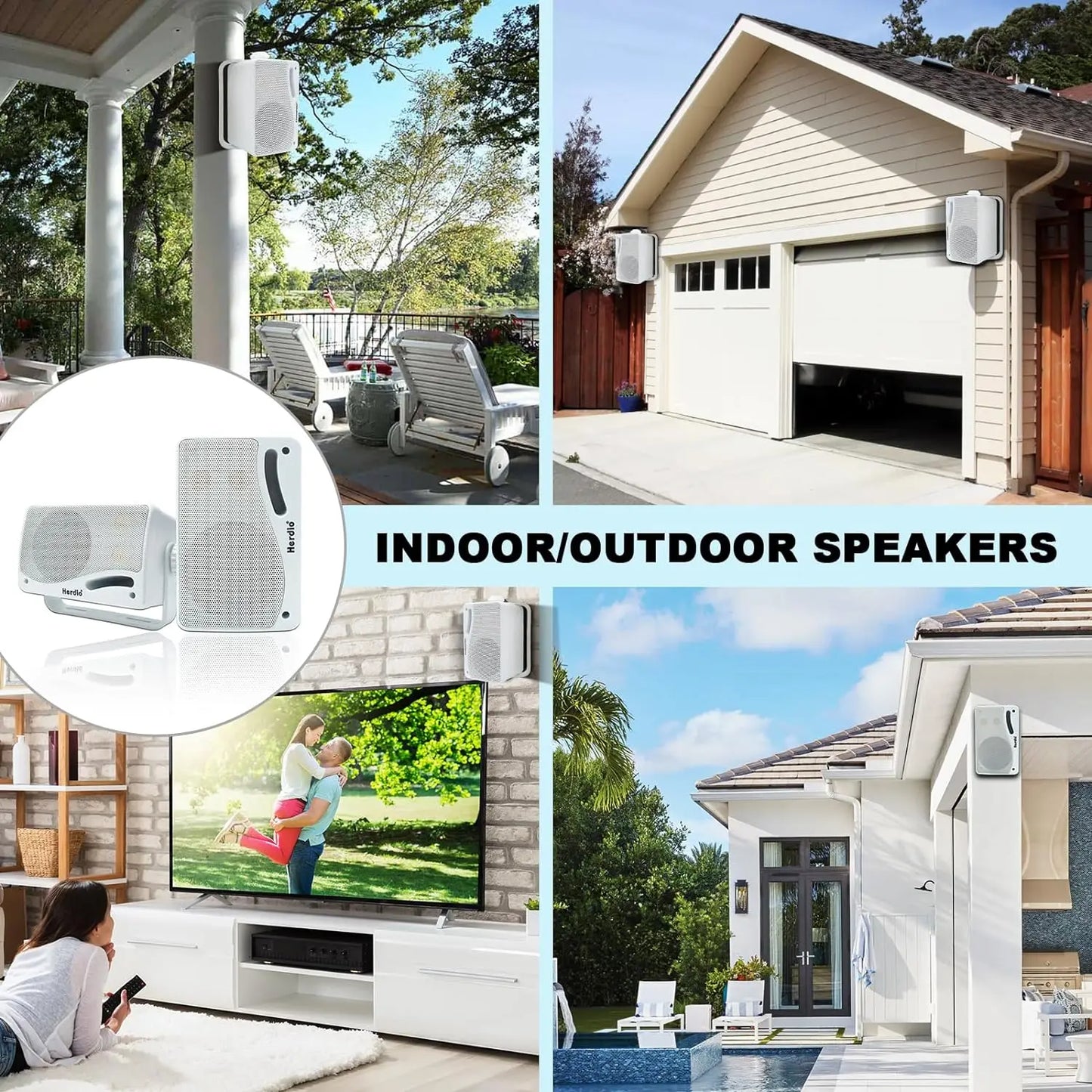 NNEOBA 200W Passive Outdoor Speakers Waterproof Marine (White)